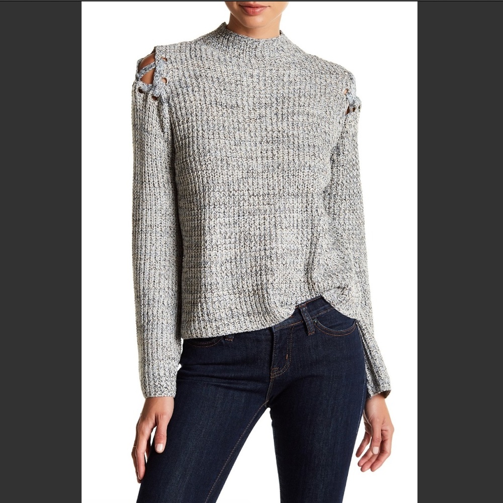 Line Lace-Up Cold Shoulder Sweater